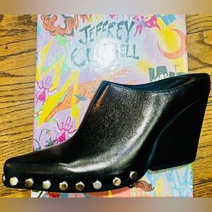 Jeffrey Campbell Black Leather Walton Mule Stacked Heel - Size 8 - New in Box